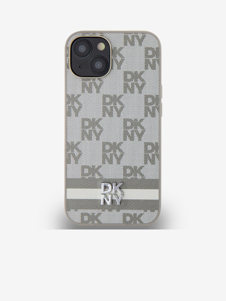 DKNY Husă spate din piele PU cu model în carouri și dungi pentru iPhone 14 bej DKNY