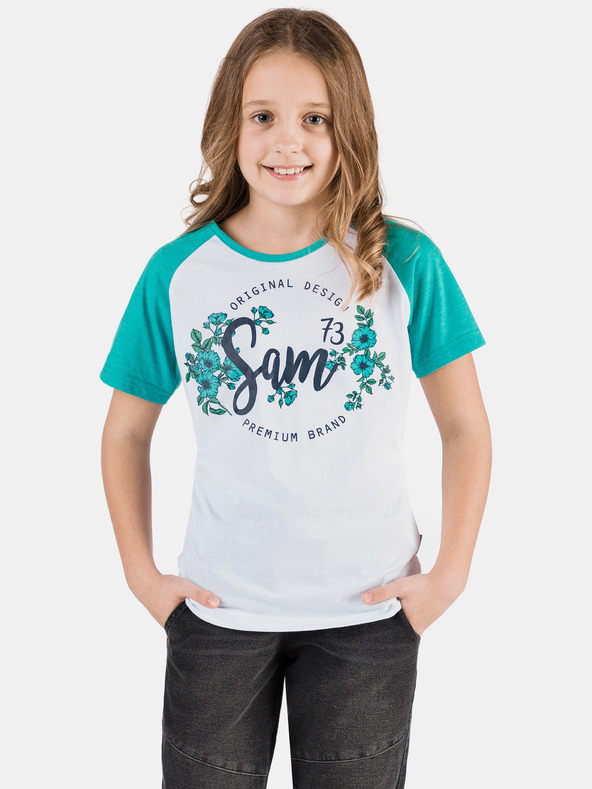Sam 73 Tricou verde și alb pentru fete cu imprimeu SAM 73