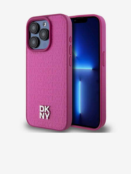 DKNY PU piele Repeat Pattern Stack Logo Magsafe Back Cover pentru iPhone 15 Pro roz DKNY