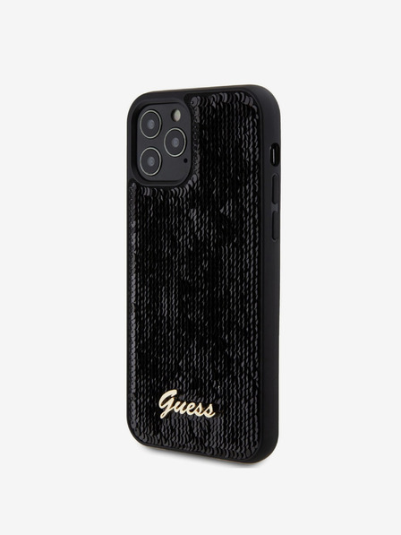 Guess Sequin Script Logo Zadní Kryt pro iPhone 12/12 Pro Black Carcasa de telefon