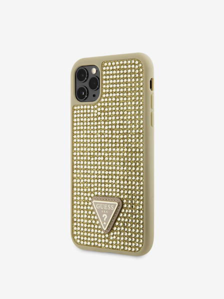 Guess Rhinestones Triangle Metal Logo Kryt pro iPhone 11 Pro Gold Carcasa de telefon