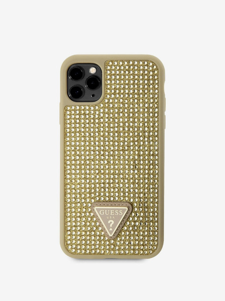 Guess Rhinestones Triangle Metal Logo Kryt pro iPhone 11 Pro Gold Carcasa de telefon