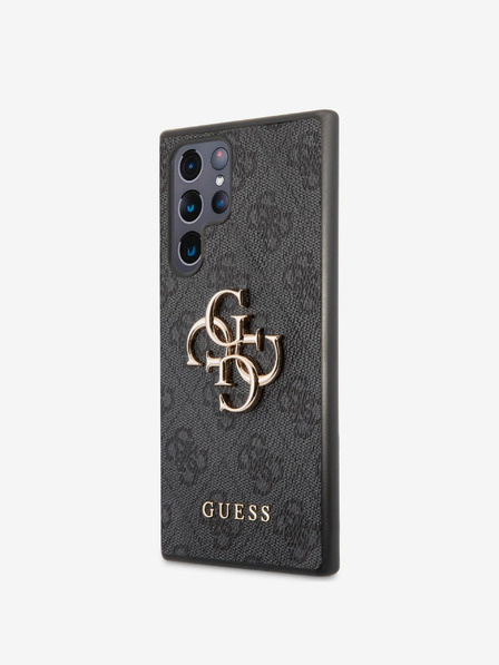 Guess PU 4G Metal Logo Zadní Kryt pro Samsung Galaxy S22 Ultra Grey Carcasa de telefon