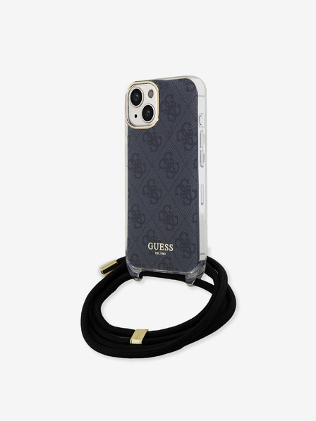 Guess IML 4G Printed Crossbody Popruh Zadní Kryt pro iPhone 15 Black Carcasa de telefon