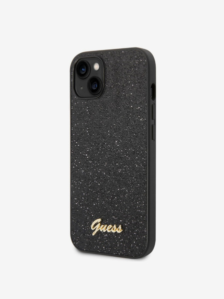 Guess PC/TPU Glitter Flakes Metal Logo Zadní Kryt pro iPhone 14 Black Carcasa de telefon