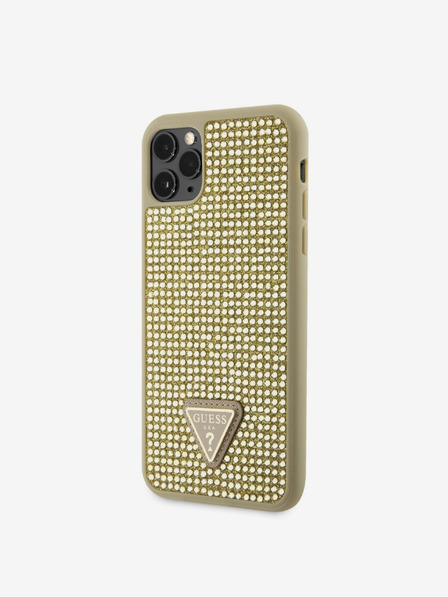 Guess Rhinestones Triangle Metal Logo Kryt pro iPhone 11 Pro Max Gold Carcasa de telefon