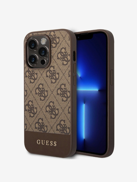 Guess PU 4G Stripe Zadní Kryt pro iPhone 14 Pro Max Brown Carcasa de telefon