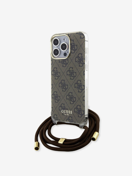 Guess IML 4G Printed Crossbody Popruh Zadní Kryt pro iPhone 15 Pro Brown Carcasa de telefon