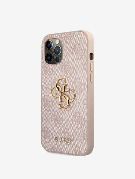 Guess PU 4G Metal Logo Zadní Kryt pro iPhone 12 Pro Max Pink Carcasa de telefon