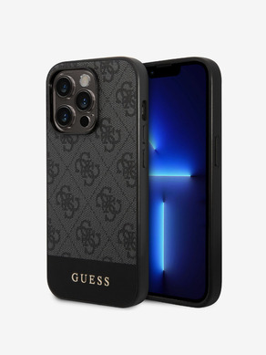 Guess PU 4G Stripe Zadní Kryt pro iPhone 14 Pro Max Grey Carcasa de telefon