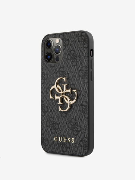 Guess PU 4G Metal Logo Zadní Kryt pro iPhone 12 Pro Max Grey Carcasa de telefon