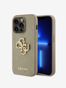 Guess PU Perforated 4G Glitter Metal Logo Zadní Kryt pro iPhone 15 Pro Gold Carcasa de telefon