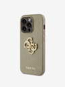 Guess PU Perforated 4G Glitter Metal Logo Zadní Kryt pro iPhone 15 Pro Gold Carcasa de telefon