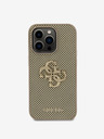 Guess PU Perforated 4G Glitter Metal Logo Zadní Kryt pro iPhone 15 Pro Gold Carcasa de telefon