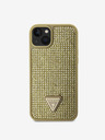 Guess Rhinestones Triangle Metal Logo Kryt pro iPhone 15 Gold Carcasa de telefon