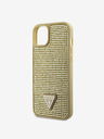 Guess Rhinestones Triangle Metal Logo Kryt pro iPhone 15 Gold Carcasa de telefon