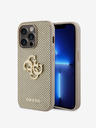 Guess PU Perforated 4G Glitter Metal Logo Zadní Kryt pro iPhone 15 Pro Max Gold Carcasa de telefon