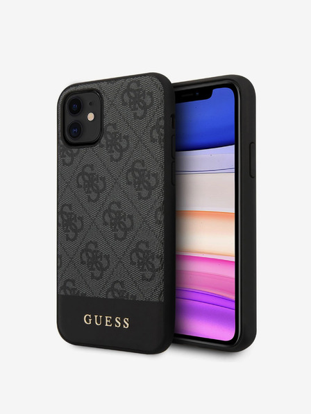 Guess PU 4G Stripe Zadní Kryt pro iPhone 11 Grey Carcasa de telefon