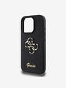 Guess PU Fixed Glitter 4G Metal Logo Zadní Kryt pro iPhone 16 Pro Black Carcasa de telefon