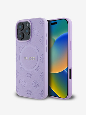 Guess Saffiano Peony Stamp MagSafe Zadní Kryt pro iPhone 16 Pro Purple Carcasa de telefon