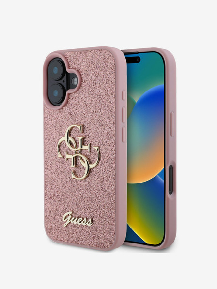 Guess PU Fixed Glitter 4G Metal Logo Zadní Kryt pro iPhone 16 Pink Carcasa de telefon