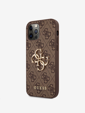 Guess PU 4G Metal Logo Zadní Kryt pro iPhone 12/12 Pro Brown Carcasa de telefon