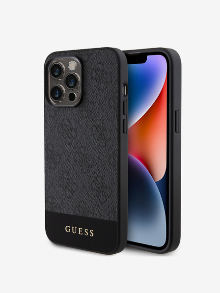 Guess PU 4G Stripe MagSafe Zadní Kryt pro iPhone 15 Pro Max Black Carcasa de telefon