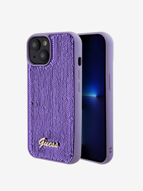 Guess Sequin Script Logo Zadní Kryt pro iPhone 15 Plus Purple Carcasa de telefon