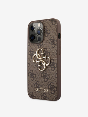 Guess PU 4G Metal Logo Zadní Kryt pro iPhone 13 Pro Brown Carcasa de telefon