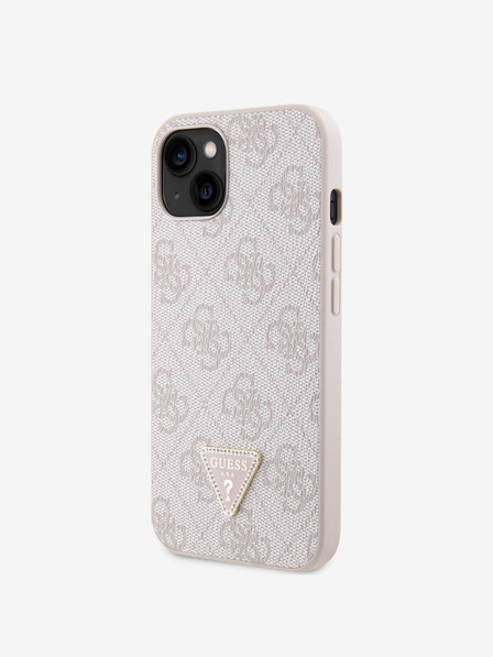 Guess PU 4G Strass Triangle Metal Logo iPhone 15 Pink Carcasa de telefon