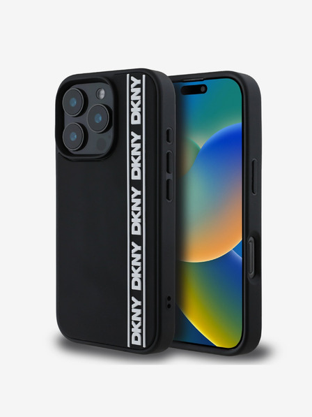 DKNY 3D Rubber Repeat Logo Line Zadní Kryt pro iPhone 16 Pro Black Carcasa de telefon