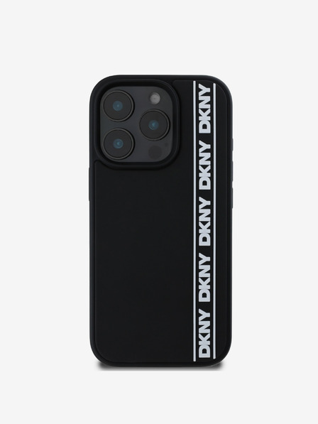 DKNY 3D Rubber Repeat Logo Line Zadní Kryt pro iPhone 16 Pro Black Carcasa de telefon