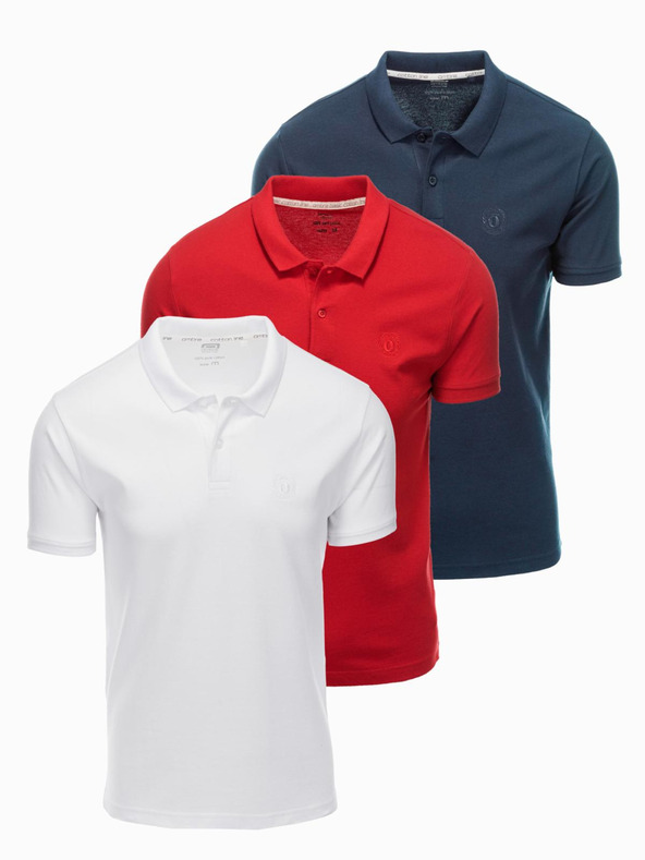 Ombre Clothing Tricou polo din bumbac pentru bărbați BASIC - albastru închis/alb/roșu V3 OM-POBS-0133 Ombre Clothing