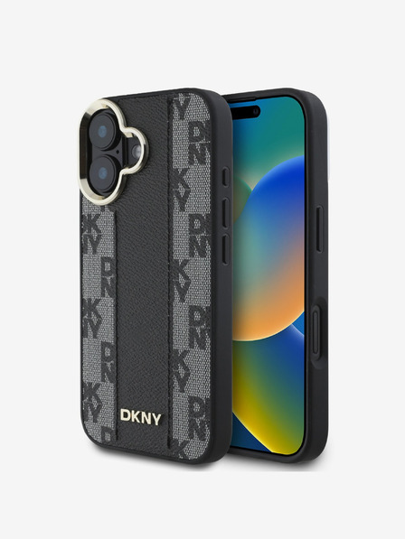 DKNY DKNY PU piele Checkered Pattern Magsafe Back Cover pentru iPhone 16 negru