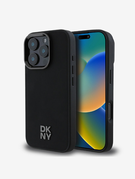 DKNY DKNY PU piele Stack Logo Magsafe Back Cover pentru iPhone 16 Pro Max negru