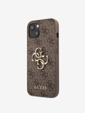 Guess PU 4G Metal Logo Zadní Kryt pro iPhone 13 Brown Carcasa de telefon