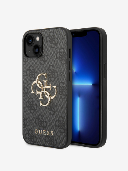 Guess PU 4G Metal Logo Zadní Kryt pro iPhone 15 Plus Grey Carcasa de telefon