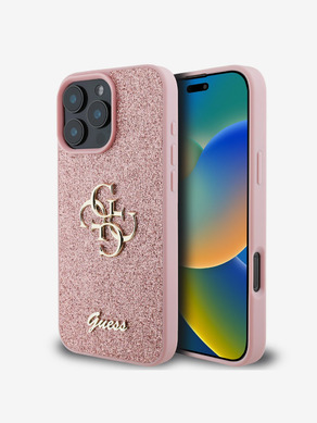 Guess PU Fixed Glitter 4G Metal Logo Zadní Kryt pro iPhone 16 Pro Max Pink Carcasa de telefon