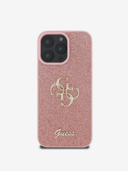 Guess PU Fixed Glitter 4G Metal Logo Zadní Kryt pro iPhone 16 Pro Max Pink Carcasa de telefon