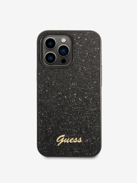 Guess PC/TPU Glitter Flakes Metal Logo iPhone 14 Pro Max Black Carcasa de telefon