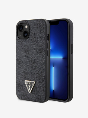 Guess PU 4G Strass Triangle Metal Logo iPhone 15 Black Carcasa de telefon