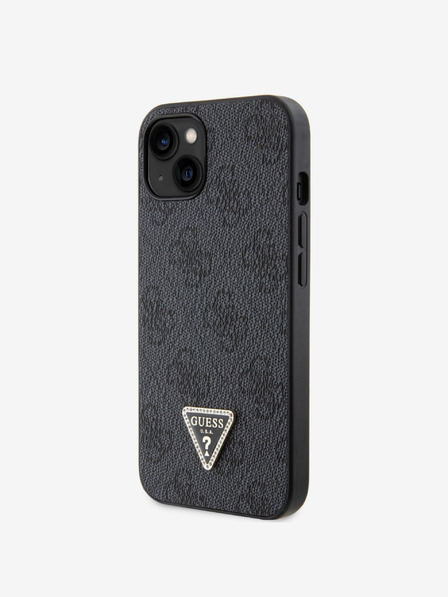 Guess PU 4G Strass Triangle Metal Logo iPhone 15 Black Carcasa de telefon