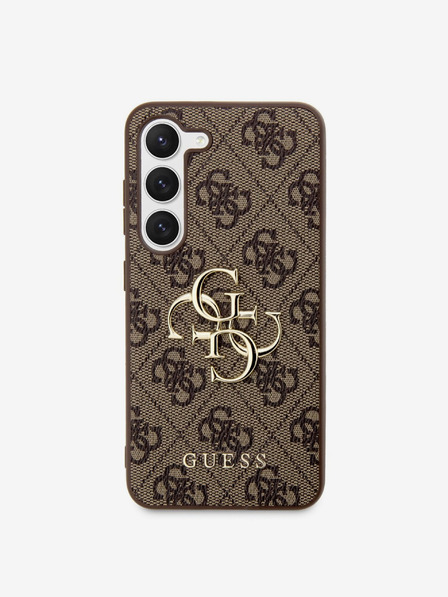 Guess PU 4G Metal Logo Zadní Kryt pro Samsung Galaxy S23 Brown Carcasa de telefon