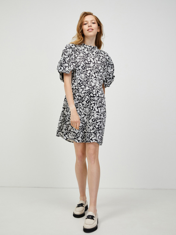 Vero Moda Rochie albă și neagră cu flori și mâneci balon VERO MODA Lydia