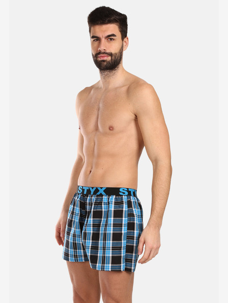 Styx Set de trei pantaloni scurți bărbătești cu carouri în verde deschis, albastru și roșu STYX
