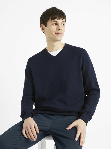 Celio Pulover basic albastru închis pentru bărbați Celio Decotonv