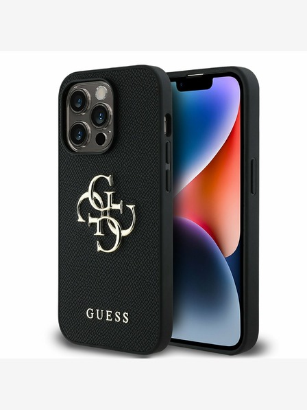 Guess Guess PU Grained 4G Metal Logo Back Cover pentru iPhone 14 Pro negru