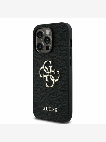Guess Guess PU Grained 4G Metal Logo Back Cover pentru iPhone 14 Pro negru