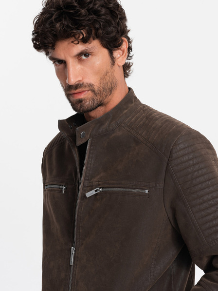 Ombre Clothing Jachetă de motociclist retro pentru bărbați cu guler înalt Ombre Clothing V1 OM-JAFL-0197