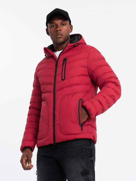 Ombre Clothing Jachetă sport matlasată pentru bărbați cu fermoar contrastant roșu Ombre Clothing